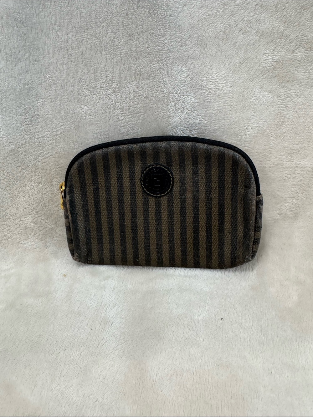 Fendi 1980’s Vintage Pequin Striped Pouch with Logo Patch